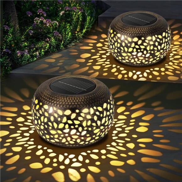 Outdoor solar lanterns waterproof metal garden lights tabletop porch yard decor - Picture 1 of 7